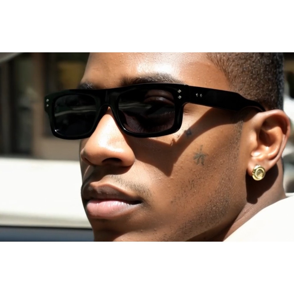 Mens Square Sunglasses Flat Top Black Accents Fashion Shades Casual Modern Male